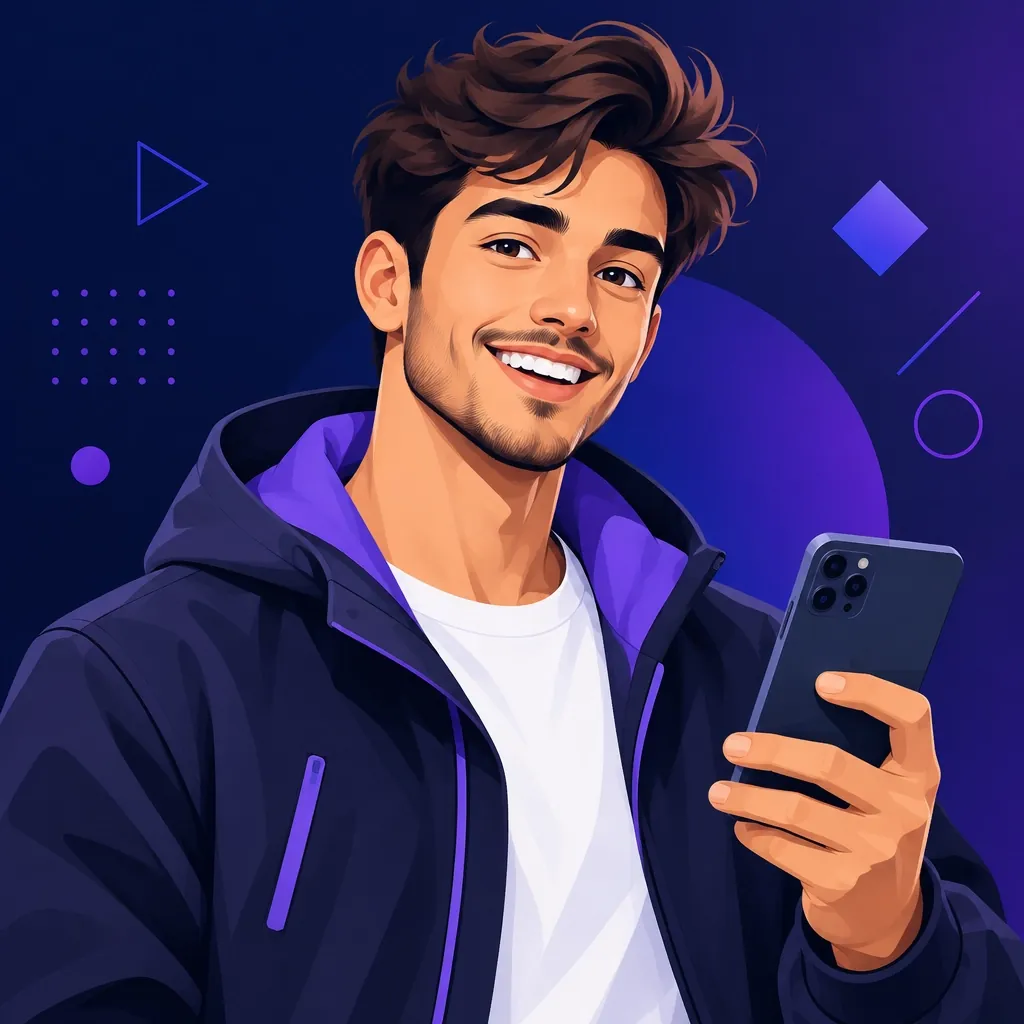 Portrait of Bilal, the ACORP social media manager AI employee, over a dark navy-purple gradient background